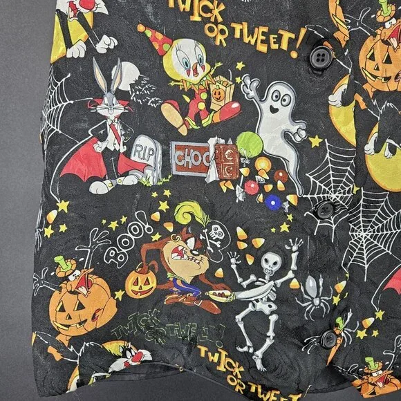 Vintage Looney Tunes Vest Mens One Size L Black Halloween Tweety Taz Bugs 90s